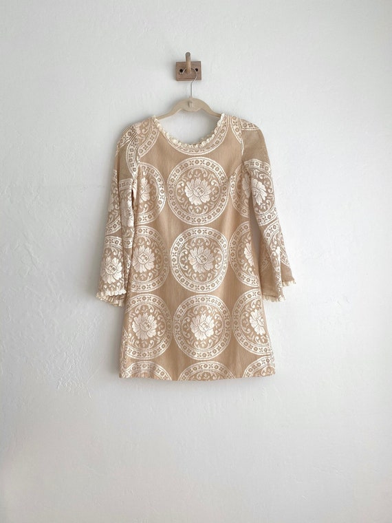 70s long sleeve lace mini dress