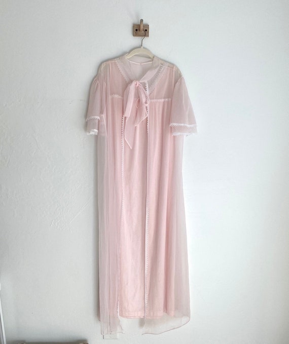 70s sheer pink night gown + peignoir - image 2