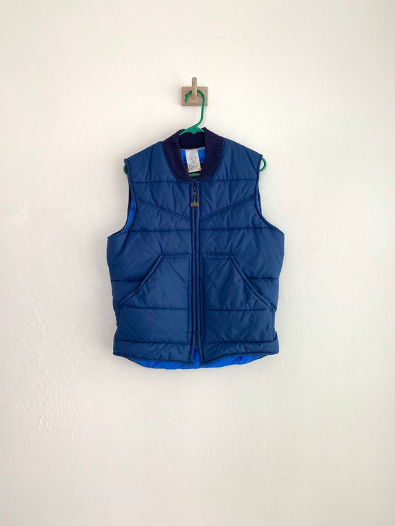 80s blue quilt puff vest