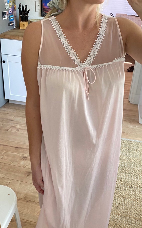 70s sheer pink night gown + peignoir - image 6