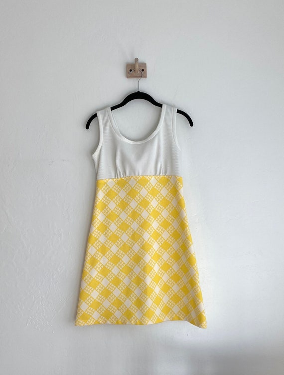 70s yellow and white mini dress