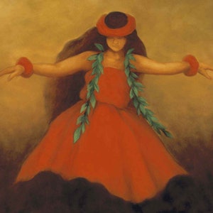 Impressão artística de dançarina de hula havaiana por Shannon Weaver