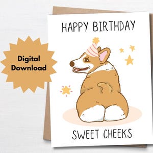 Cartão para imprimir, cartão de aniversário engraçado para amigo, corgi, bochechas doces, aniversário de amigo, aniversário de esposa, aniversário de namorada, mãe de cachorro, namorado