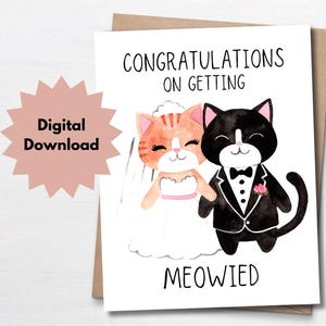 Biglietto di nozze con gatti carini, biglietto di congratulazioni per fidanzamento e matrimonio per gli amanti dei gatti, divertente biglietto di nozze, personalizzato, PNG, download digitale
