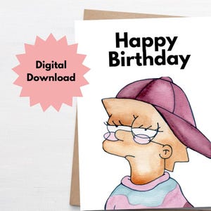 Cartão para imprimir, Cartão de aniversário engraçado, Os Simpsons, Lisa Simpson, Presente para amiga, Cartão para ela, Cartão para filha, Retrô dos anos 90, Y2K, Melhor amiga