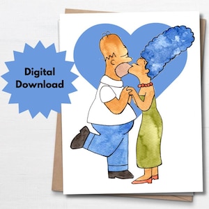Carte imprimable, carte d'anniversaire drôle, les Simpsons, Marge, Homer, joli cadeau pour mari, rétro des années 1990, carte pour mari, carte pour femme