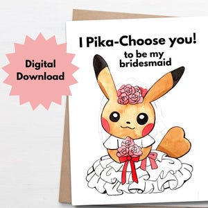Printable Card, Funny Maid of Honor Proposal Card, Pokemon, Pikachu, Wedding, Maid of Honour Proposal, Best Friend, Wedding, Bachelorette