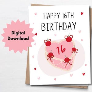 Cartão para impressão, Aniversário de 16 anos, Cartão de aniversário para amiga, Cartão de aniversário para filha, 16 anos, Cartão para neta, 16 anos