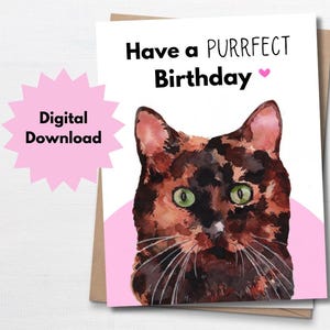 Cartão para imprimir, Cartão de aniversário engraçado para amiga, Gato tartaruga, Trocadilho, Cartão de aniversário para ela, Cartão de aniversário para mãe de gato, Cartão para colega de trabalho