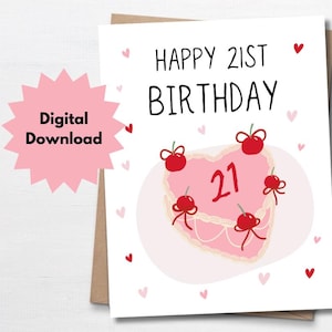Druckbare Karte, 21. Geburtstag, Geburtstagskarte für Freundin, Geburtstagskarte für Tochter, 21 Jahre alt, Karte für Enkelin, Geburtstagskarte