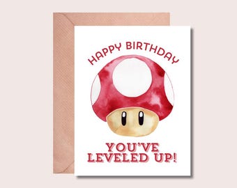 スーパーマリオ、キノコ、面白いカード、誕生日カード、グリーティング