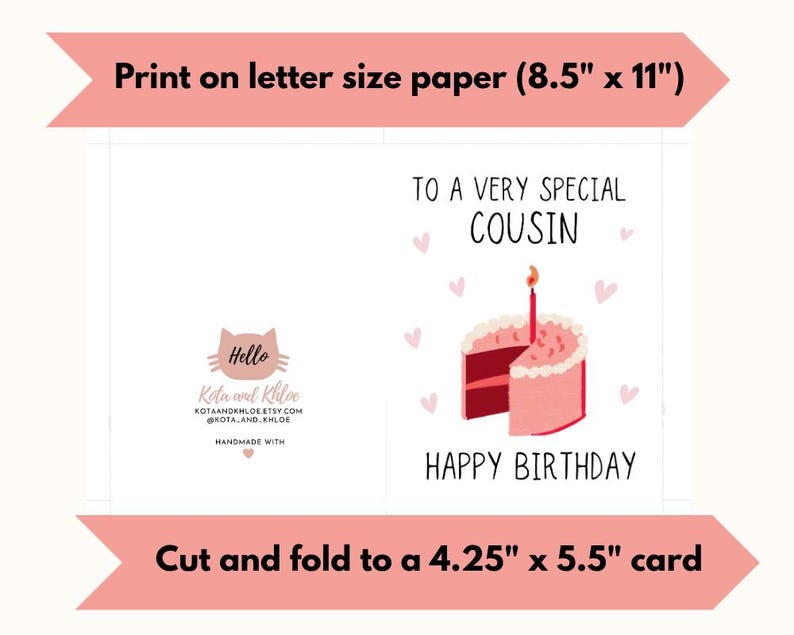 Printable Card, Cousin Birthday Gift, Birthday Card for Cousin ...