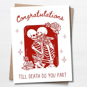 Cartão de casamento engraçado, Vintage, Retro Vintage, Ride Or Die, Até que a Morte nos Separe, Casamento de Halloween, Casamento gótico, Casal de esqueletos, Casamento