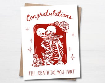 Funny Wedding Card, Vintage, Retro Vintage, Ride Or Die, Til Death Do Us Part, Halloween Wedding, Gothic Wedding,  Skeleton Couple, Wedding