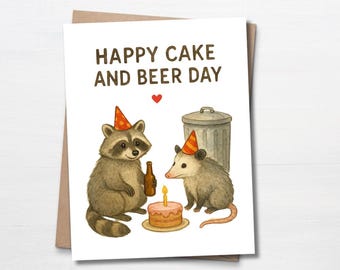 Funny Feral Birthday Card for Boyfriend, Possum Card for Husband, Funny Gift Work Husband, Raccoon Card For Friend, Beer Lover, Trashcore