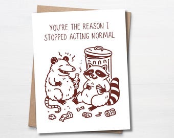 Funny Feral Anniversary Card for Boyfriend, Opossum Love Card for Girlfriend, Funny Gift For Husband, Raccoon Card For Wife, Valentines