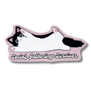 Social Gathering Survivor Cat Vinyl Sticker, Tuxedo Cat, Free Shipping, Planner Laptop Phone Stickers, Funny Sticker, Gift for Cat Lover