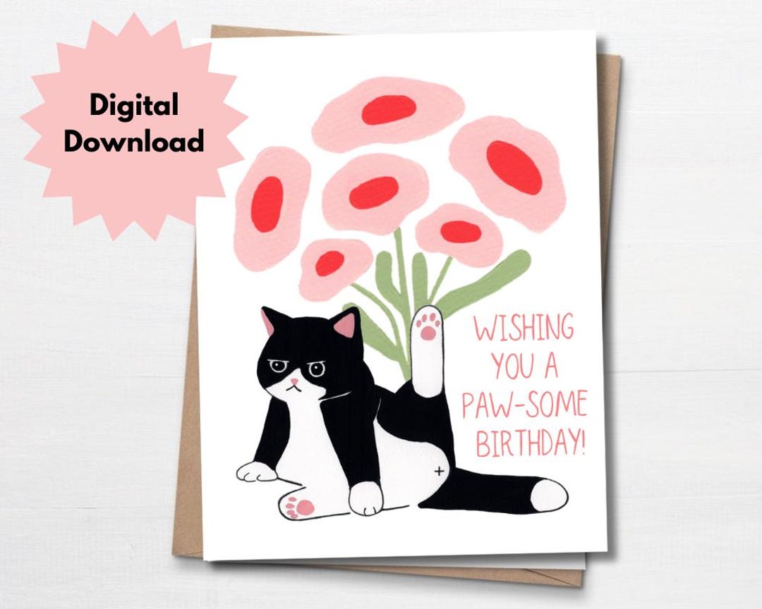 Printable Card, Funny Birthday Card for Friend, Tuxedo Cat, Pun ...