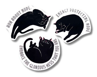 3 Cute Cat Stickers, Waterproof Durable Stickers, Introvert Neurodiverse, Funny Lazy Cats, Vinyl Sticker, Black Cats, Gift for Cat Mom Dad