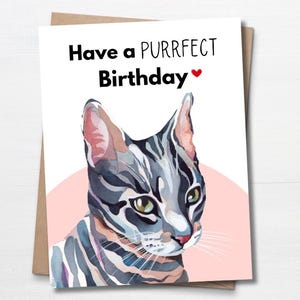 Carte d'anniversaire chat, carte pour amoureux des chats, chat tigré gris, jolie carte d'anniversaire pour ami, carte d'anniversaire pour maman, carte d'anniversaire pour grand-mère