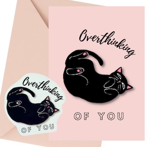 Vous pensez trop à vous, carte de chat, carte de voeux avec autocollant bonus, chat noir, neurodiversité, cadeau pour amoureux des chats, anxiété, carte drôle,