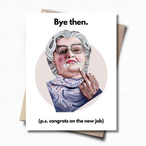 Mme Doubtfire, carte drôle, Robin Williams, adieu, collègue, cadeau pour elle, cadeau pour ami, années 90, rétro, millénaire, génération X, fait main, drôle