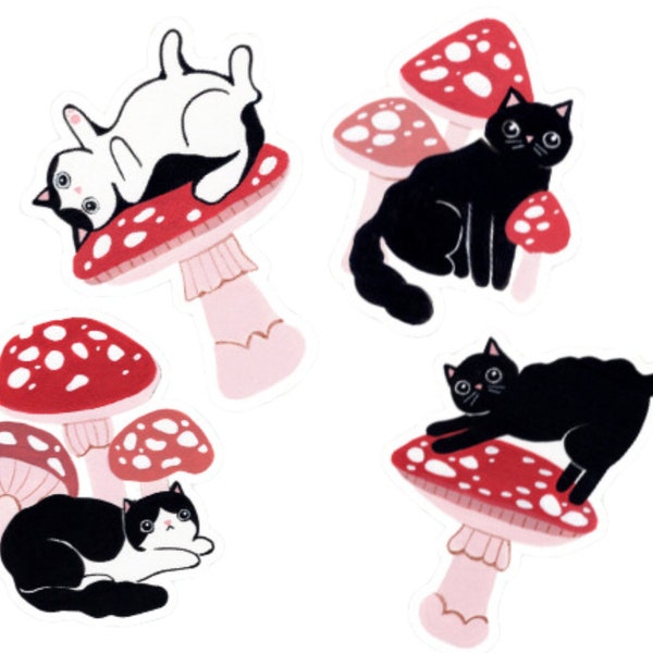 Mushroom Cats, Vinyl Sticker Pack, kostenloser Versand in Kanada und den USA, Planner Stickers, Laptop, Wasserflasche, Telefon Aufkleber, Kota + Khloe