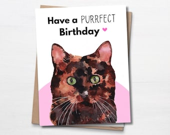 Tarjeta de cumpleaños para gatos, tarjeta para amantes de los gatos, gato carey, linda tarjeta de cumpleaños para un amigo, tarjeta de cumpleaños divertida para ella, gato carey, gato calicó
