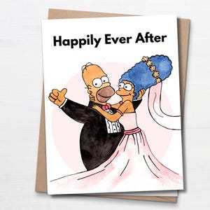 Carte de mariage amusante, Les Simpson, Happily Ever After, carte pour couple qui se marie, Homer Simpson, rétro des années 90, an 2000, carte de fiançailles amusante