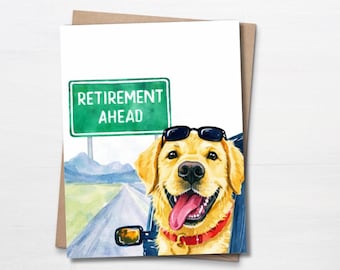 Retirement Card, Yellow Lab Adventure Card, Mountains Travel Retirement, Dog Lover Gift, Coworker Leaving Farewell Card, Friend retirement