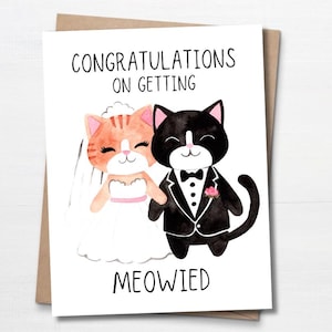 Biglietto di auguri di nozze con gatti carini, biglietto di congratulazioni per fidanzamento e matrimonio per gli amanti dei gatti, personalizzabile, testo personalizzato, biglietto di auguri di nozze divertente, regalo per la sposa