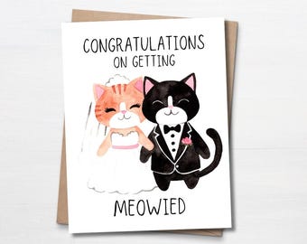 Cute cats Wedding Card, Congratulations Engagement Marriage Card for Cat Lovers, Personalize, Custom text, Funny Wedding Card, Bride Gift