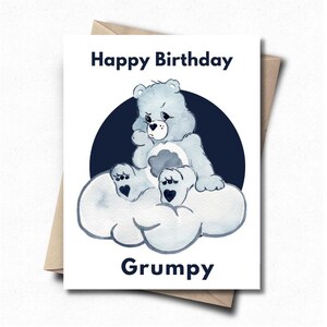 Joyeux anniversaire grincheux, carte drôle, carte d'anniversaire, carte de voeux, fête des pères, cadeau pour lui, rétro, années 90, cadeau pour papa, oursons, excentrique