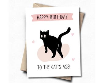 Funny Cat verjaardagskaart, kaart voor kattenliefhebber, zwarte kat, leuke verjaardagskaart voor vriend, vriend verjaardagskaart, woordspeling verjaardagskaart, kattenkaart