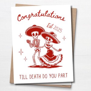Cartão de casamento engraçado, vintage, retrô vintage, casamento gótico, casamento de Halloween, cartão de amor de esqueleto, humor negro engraçado, cartão de casamento gótico