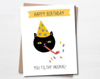 Divertente biglietto di compleanno con gatto, biglietto per amante dei gatti, gatto nero, biglietto di compleanno per amico, biglietto di compleanno per lui, biglietto di compleanno con gioco di parole, animale sporco