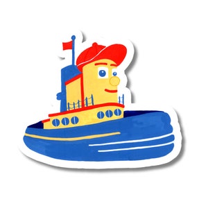 Theodore Tugboat, Adesivo in vinile, Adesivo nautico, Barca, Regalo per ragazzo, Regalo per figlio, Adesivo costiero carino, Regalo divertente, TV retrò