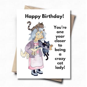 Funny Birthday Card, The Simpsons, Crazy Cat Lady, Funny Card, Retro, 90s, Y2K, Birthday Gift for her, Gift for cat lover, Gift for Friend