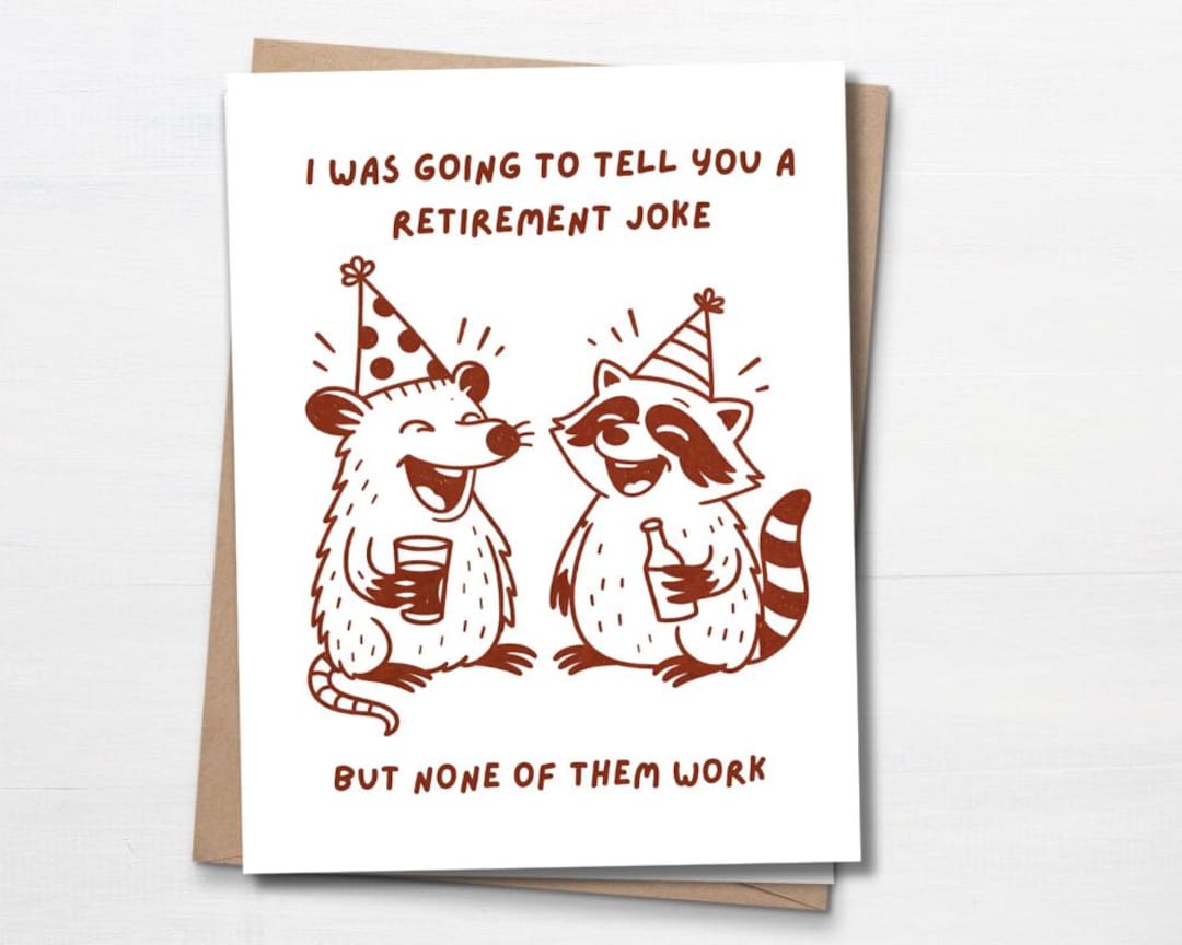 Funny Retirement Card | Raccoon & Opossum Retirement Joke Card ...