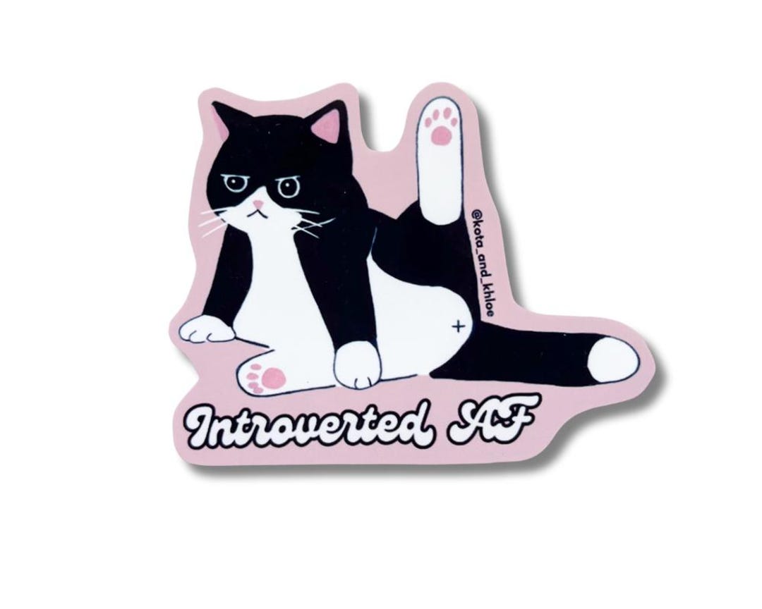 Introverted Cat Vinyl Sticker, Tuxedo Cat, Free Shipping, Planner ...
