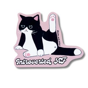 Introverted Cat Vinyl Sticker, Tuxedo Cat, Free Shipping, Planner Laptop Water Bottle Phone Stickers, Funny Sticker, Gift for Cat Lover