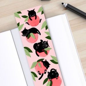 Cat Bookmark, Black Cat, Oranges Art, Fruit Illustration, Black Cat Painting, Gift for booklover, gift for cat, bookish, book lover gift