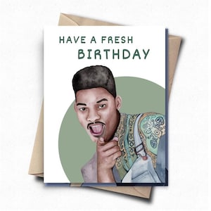 Carte d'anniversaire amusante, prince de Bel Air frais, carte de voeux, cadeau pour elle, cadeau pour lui, rétro, années 90, télévision, cadeau papa, petite amie, mari, femme