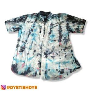Ice Dyed Jim Beam Dyed Button Up Medium | Eco Friendly | Sustainable Fashion | Alt Grunge Rave Festival Clothing | Reverse Tie Dye | Unisex