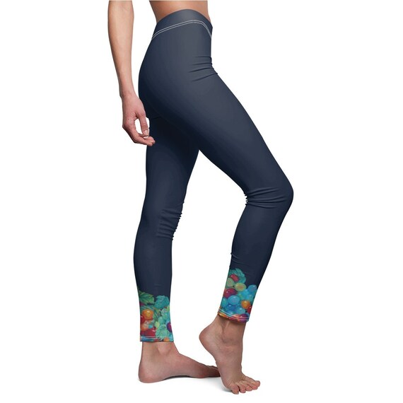 Women's Casual Leggings, Polyester Spandex Navy Yoga Pants, Multiple Sizes,  Joyful Grapes Design 