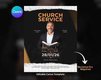 Church Service Flyer Template | Editable Christian Event Poster (Canva)