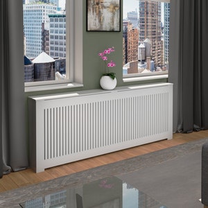 What are the benefits of using radiator covers in home decor? What materials are commonly used in radiator cover construction? Are there customizable options for radiator covers? Are radiator covers easy to install and maintain?