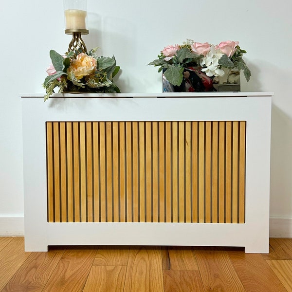 CHELSEA Heat Cover Cabinet, Any Custom Sizes Available, Depth - 10 inches, High Quality Radiator Cover with Natural Wooden Slats