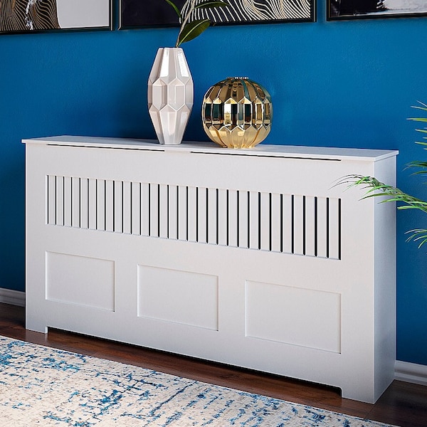 Manhattan Radiator Cover, Modern White Finish Design, Customizable Options Available, Medex MDF Wood, Depth - 10" inches, Made in NYC USA