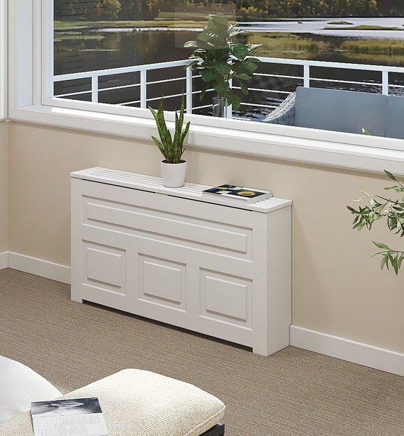 HUDSON Heat Cover Cabinet, High Quality Medex Wood Radiator Cover, Depth - 10 inches, White Finish, Custom Sizes Options Available, Made NYC